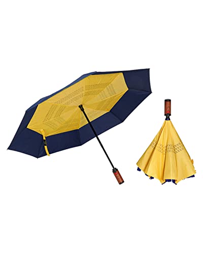 zepan 晴雨兼用傘 全自動収納 逆さま傘 ダークブルー+イエロー