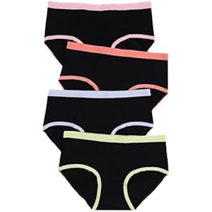 Morvia 4pcs Women Cotton Briefs Color Block Underwear Mid-Waisted Comfy Breathable Hipsters Panties Underwear Medium 4 Black