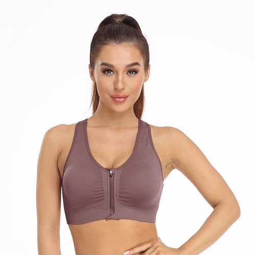 Women's Zip Front Sports Bra Wireless Post-Surgery Bra Active Yoga Sports Bras