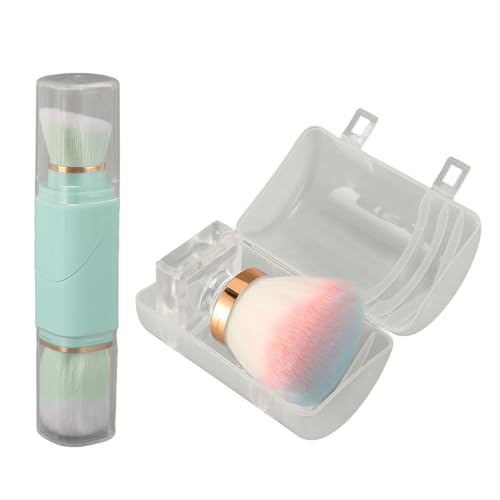 Brocha para polvos con base de cristal, brocha de maquillaje retráctil con mango de rotación de 360°, sintético suave portátil para polvos sueltos y rubor, incluye caja de