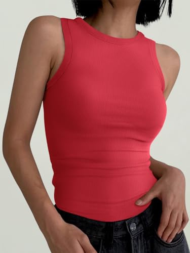 Image of ANRABESS Womens Sleeveless High Neck Tank Tops Fashion Summer Casual Basic Slim Fit Ribbed Racerback Top Shirt Clothes
