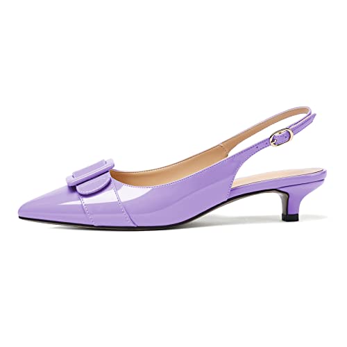 Eldof Kitten Heel Pumps for Women, Pointed Toe Slingback Low Heels, Classic Bow Heels Dress Shoes for Office Wedding Work Evening 1.4 Inches2