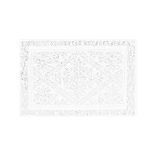 Sardischer Webteppich aus Baumwolle, einfarbig, Muster mit Relief, Rand Ricciolini, hergestellt in Sardinien (40 x 60 cm, Weiß)