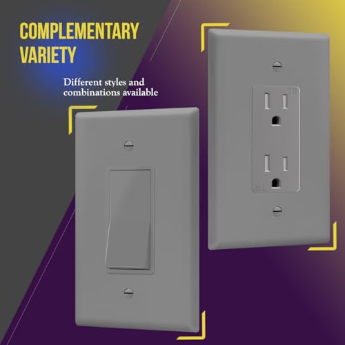 Image of ENERLITES Decorator Light Switch or Receptacle Outlet Wall Plate, Gloss Finish, Oversized 1-Gang 5.5 inch x 3.5 inch, Unbreakable Polycarbonate Thermoplastic, UL Listed, 8831O-GY, Gray
