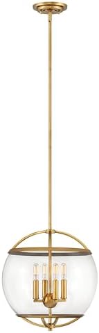 Hinkley Calvin Four Light Orb Pendant, Heritage Brass w/Clear Glass