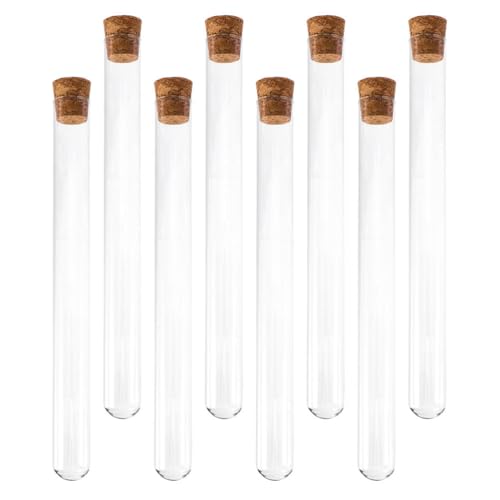 Homoyoyo Tubes à Essai En Verre Transparent - 8 Pièces De 300 Mm - Flacons En Verre Pour Gousses De Vanille Stockage De Bonbons Décoration Et Laboratoire