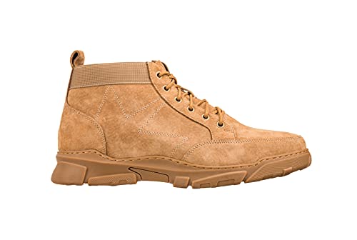 CALTO Men's Invisible Height Increasing Elevator Shoes - Nubuck Desert Tan Lace-up Work Boots - 2.9 Inches Taller - K50131- Size 6 D(M) US2