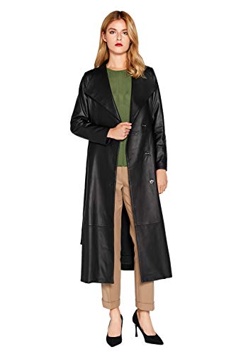Women's Genuine Leather Trench Coat Black Lambskin Long Leather Jacket Coat with Belt SmartUniverseWear