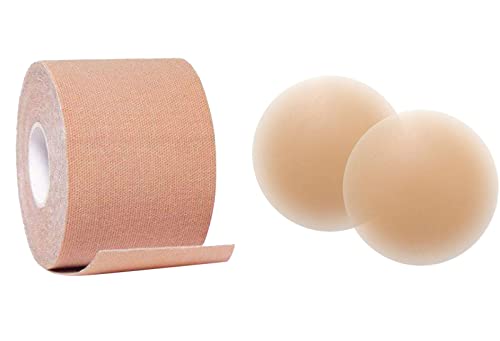 GLAMROOT Womens Strapless Backless Push Up/Breast Lift Adhesive Body Tape with Reusable Silicon Nipple Cover Petals