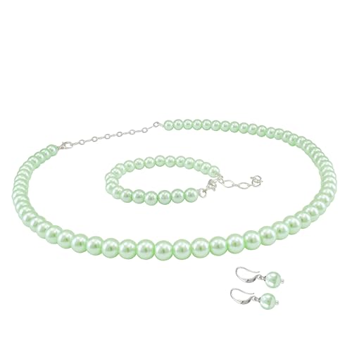 Image of JFL Combo Imitation 6mm Round Pearl Necklace Set Moti Mala Pearl Set With Earrings,Bracelet Handcrafted Jewellery for Less
