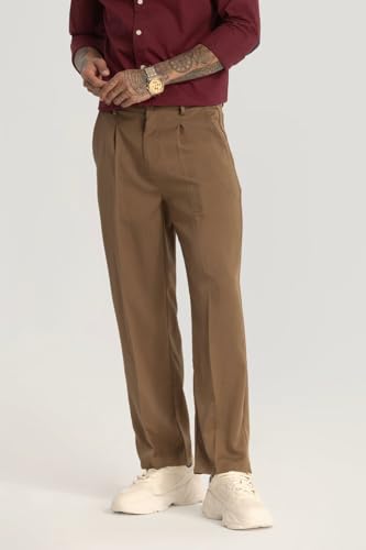 Image of SNITCH Brown Plain Relaxed Fit Trousers