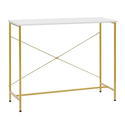 WOLTU Mesa Consola, Mesa Recibidor Estrecha, Consola Entrada, Mesa Estrecha Alta, Mesa Delgada para Pasillo, Entrada, Dormitorio, Salón, Estructura Metal, Blanco+Dorado, 100x33x80 cm, SSK002wgd