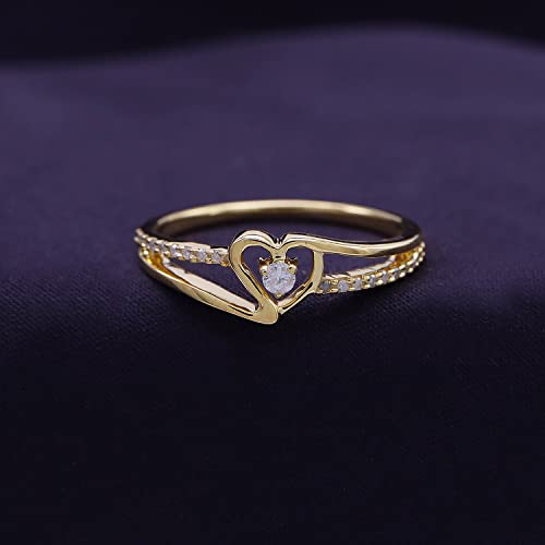 Affy 1/10 Carat Ct Round White Natural Diamond Bypass Heart Promise Ring 14K Yellow Gold Over Sterling Silver (I-J Color, I2-I3 Clarity, 0.10 Cttw) Ring Size-5 #TOP1