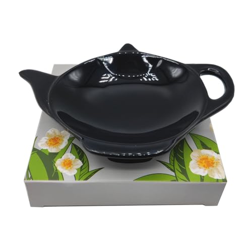Tea People Plato para bolsitas de té de cerámica, Soporte para bolsitas de té, Soporte para cucharas de té, Accesorios de té, Color Negro