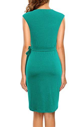 Image of Berydress Women's Vintage V-Neck Sheath Casual Party Work Faux Black Wrap Dress