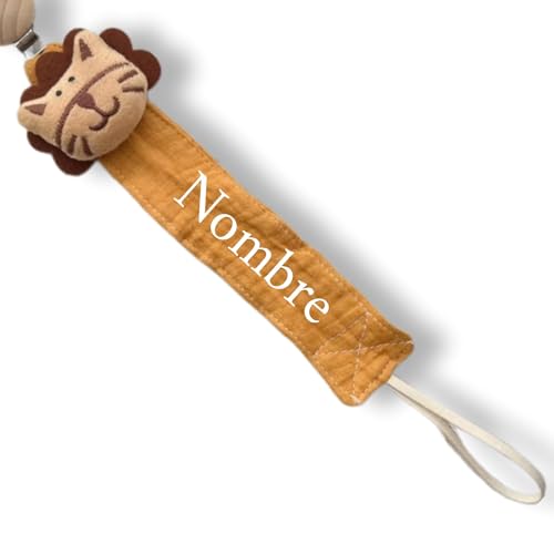 TetebyNoa - Chupeteros Personalizados con el Nombre de su Bebe. Seleccione Color, Diseño y Nombre de la Cadena del Chupete. Sujetachupetes Seguros y Divertidos. (Tela León)