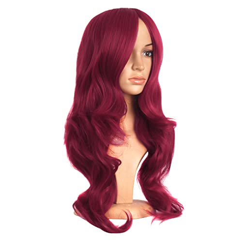 Image of MapofBeauty 24 Inch Long Wavy Side Bangs Party Anime Cosplay Wig, Red | 60 cm Synthetic Fiber Wig, Women, Charming