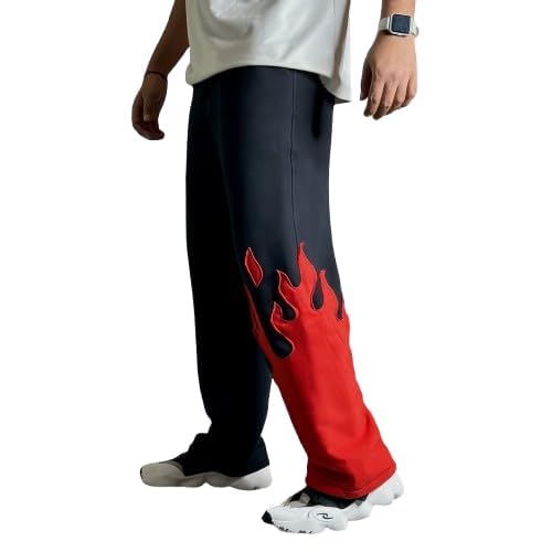 exotix Bold Red Flame Men's Street Style Cotton Fleece Pants – Relaxed Fit, Trendy Urban Wear for Parties & Daily Comfort-picture-11