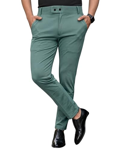 Image of erke Men's Slim Fit Formal Trouser with 4-Way Stretch | Lycra Blend Wrinkle Resistant Office Chinos for Men | Mid Rise Tapered Trousers for Men