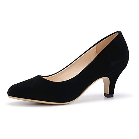 Phorecys Women's Kitten Heels Round Toe Dress Court Shoes Work Comfort Pumps Suede Black US 6-UK 3.5 Cover