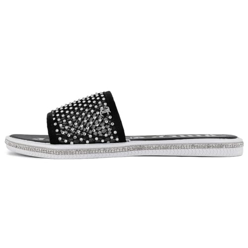 Image of Juicy Couture Women's Slide Sandals - Glitter Bling Open Toe Sparkle Flats - Dressy Summer Casual Footwear