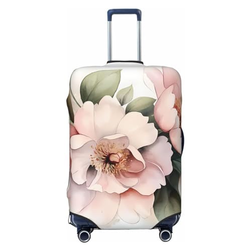Pink Watercolor Flowers Elastic Travel Luggage Cover, Washable Spandex Suitcase Protector, Anti-Scratch Fits 18-32 Inch