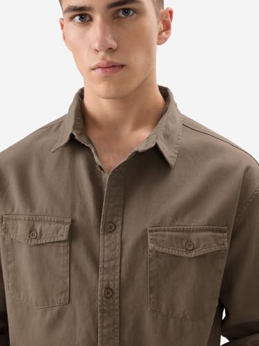 Image of The Souled Store Solids Off White Long Sleeve Collared Cotton Utility Shirts for Mens & Boys- Regular Fit with Classic Style