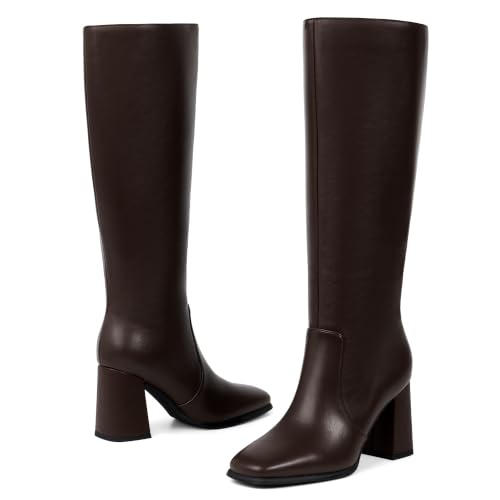 Image of Modatope Knee High Boots Women Square Toe Chunky Heel Fashion Tall Boots