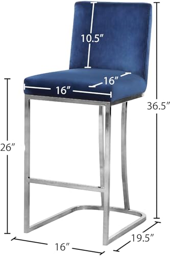 Butaco moderno de terciopelo azul con patas metálicas cromadas, 16" x 19.5" x 36.5" miniatura 3