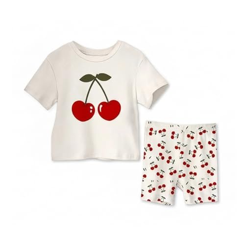 Ltvoo Baby Girls 2Pcs Short Sleeve T Shirt Top and Shorts Sets Cherry Print Summer Casual Clothes for Infant Toddler 6M-3T (12-18M)