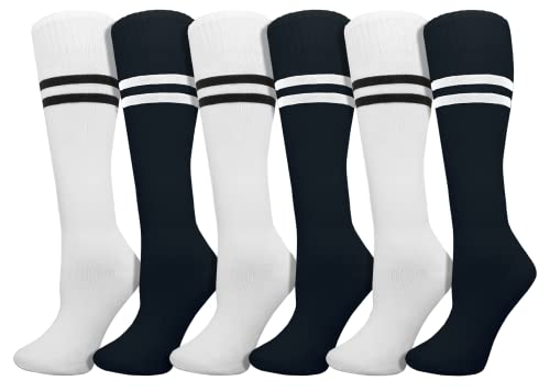Winterlace Kids Soccer Socks 6-Pair Youth Knee High Striped Athletic Boys Girls Sports Softball Baseball Pack