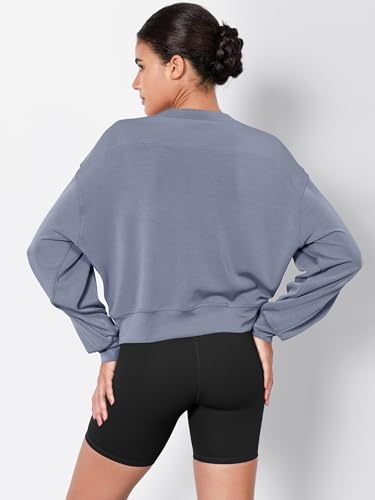 Image of ODODOS Modal Soft Long Sleeve Cropped Sweatshirts for Women Oversized Crew Neck Pullover Crop Top