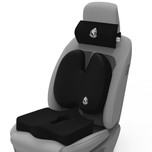 Image of MRRON Neckrest Back Support or Coccyx Orthopaedic Cushion for Long Sitting Universal fit with Ergonomic Design Made by High Density Memory Foam Used for Car or Office Chairs. (Black, Backpro)