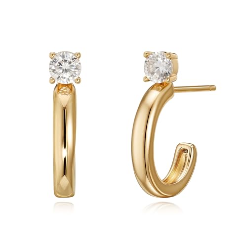 FETTERO Gold Hoop Earrings for Women, 14K Gold Plated Open C Shape Hoops Lightweight Chunky Gold Earrings, Hypoallergenic Gold Earrings for Women Ear Piercing Jewelry Gifts