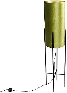 Qazqa - Design Floor lamp Black Velvet Shade Green with Gold - Rich- - Modern - Suitable for LED E27 | 1 Light - Fabric Floor lamp - Suitable for Living Room I Bedroom I