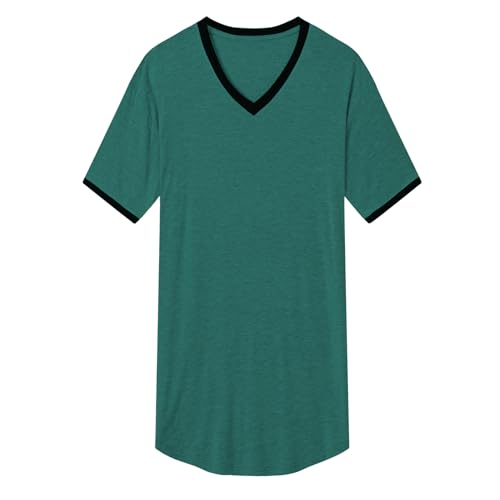Men's Nightshirt Comfy Nightwear Big&Tall V-Neck Short Sleeve Soft Modal Loose Pajamas Sleep Shirt