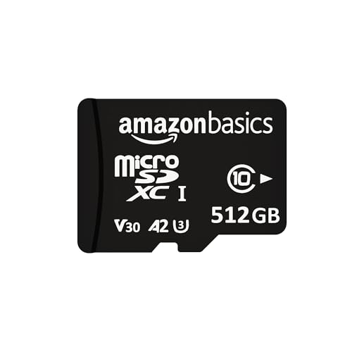 Image of Amazon Basics 512 GB Micro SDXC Memory Card | 180 MB /s Read | Memory Card for 4K Video on Smartphones, Action Cams and Drones
