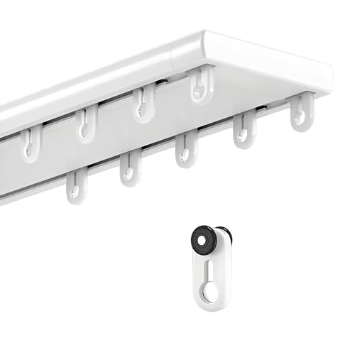 Heavy Duty Double Row Ceiling Curtains Track, Silent Curtain Rail Ceiling Double Track, Smooth Sliding Rail System for Room Divider, Bedroom, Shower(White,1.6m(5.2ft))