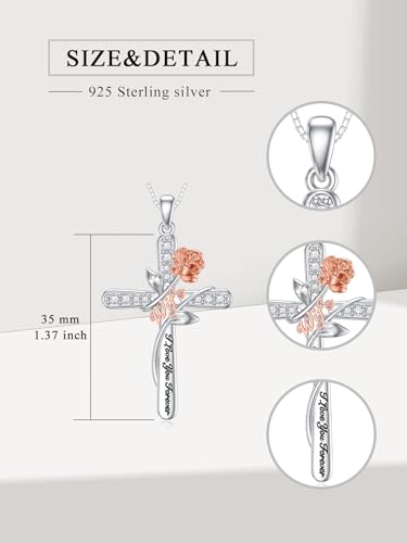 Rose-Flower-Love-Necklaces-Sterling-Silver-Cross-Pendant-Jewelry-Gifts-for-MomGrandmaNanaLoveDaughter-I-Love-You-Forever-Necklace