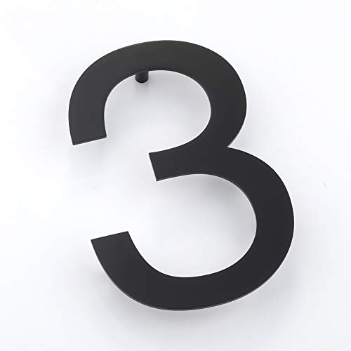 Mellewell Floating House Numbers 5 Inch Stainless Steel 18-8, Comtemporary Style Black, Number 3 Three, HN05HB-3