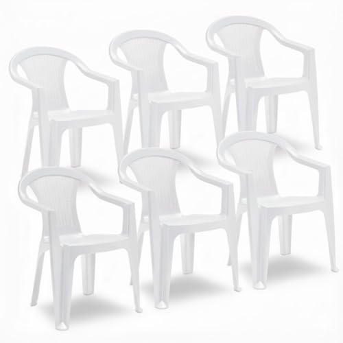 Tomaino - Lot de 6 chaises de jardin empilables, chaises effet rotin, chaises d'extérieur en plastique - Blanc