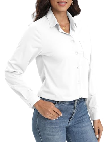 COUXILY Soft Wrinkle-Free Button Down Stretch Shirts for Women, Breathable Moisture-Wicking Casual Work Dress Tops2