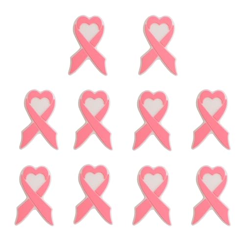 URROMA Pink Ribbon 10Pcs Breast Cancer Awareness Silicone Beads for DIY Necklace Bracelet Jewelry