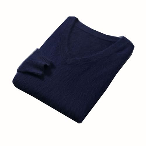 Men's 100 Percent Mink Cashmere Sweater V-Neck Loose Knitted Pullover Winter Warm Top Long Sleeve Jumpers
