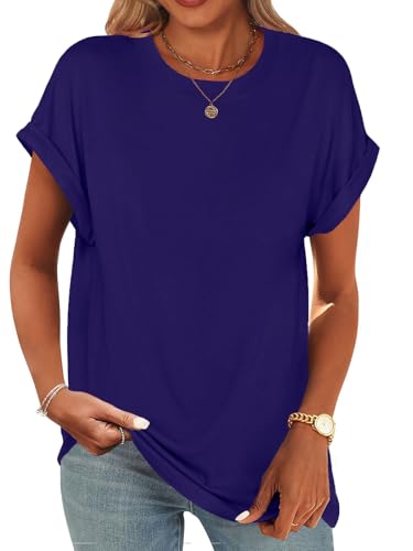 Image of UNCLECAT Women's Short Sleeve T Shirts Trendy Crew Neck Curve Hem Soft Tunic Tops Summer Outfits 2026