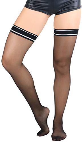 Image of ToBeInStyle Women's Modern Thin Tripple Striped Opaque Thigh High Stocking
