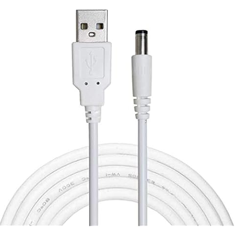 Liwinting 1.5m/4.92ft USB to DC Power Cable, 5V USB DC Cable, 5.5 mm x 2.1mm DC Barrel Male Jack Converter Power Charging Cable for Laptop Notebook, Mini Speaker, Tablet, Router, USB Light - White Cover