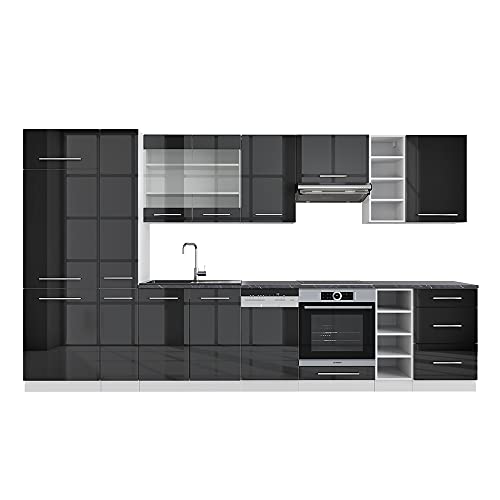 Vicco Cucina componibile Fame-Line, Antracite lucido/bianco, 355 cm senza piano di lavoro, adatto per l'espansione personalizzata con moduli aggiuntivi