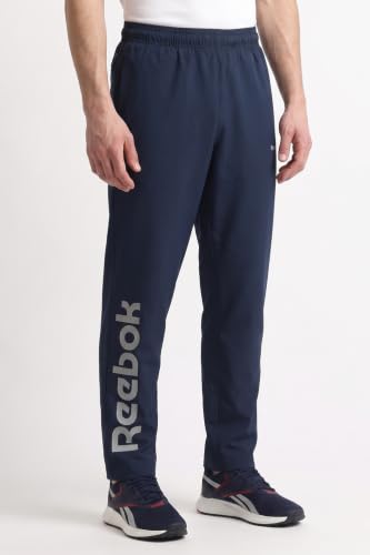 Image of Reebok Men's Woven Mesh Track Pants - Breathable Mesh Panels Gym Trackpants for Men | Training Running Payjama for Men | Athletic Pants - Elastic Drawcord Waistband