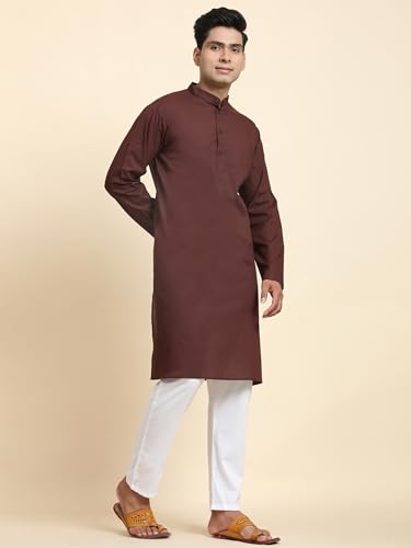 Image of Men's Pure Cotton Solid Kurta Pajama Set Mandarin Collar Casual Yoga Dress